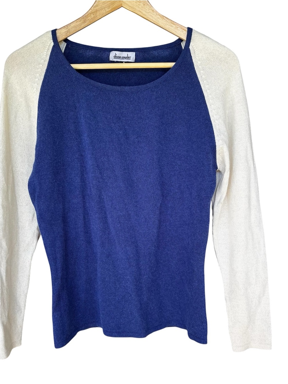Womens Silk Cashmere Sweater Small Blue White Raglan Elbow Patch Academia